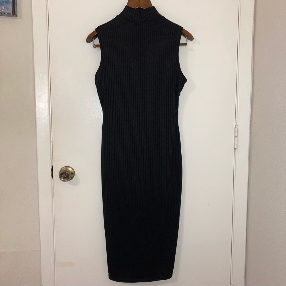 Rib High Neck Midi Dress